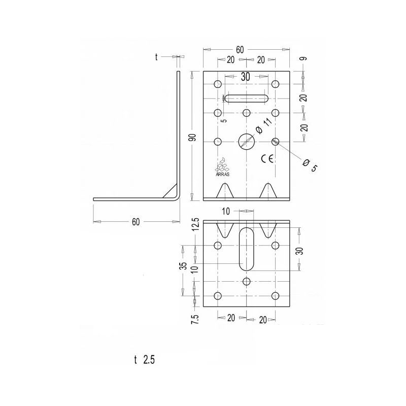Stiprin.leņķis nostiprin.90x60x60x2.5 mm
