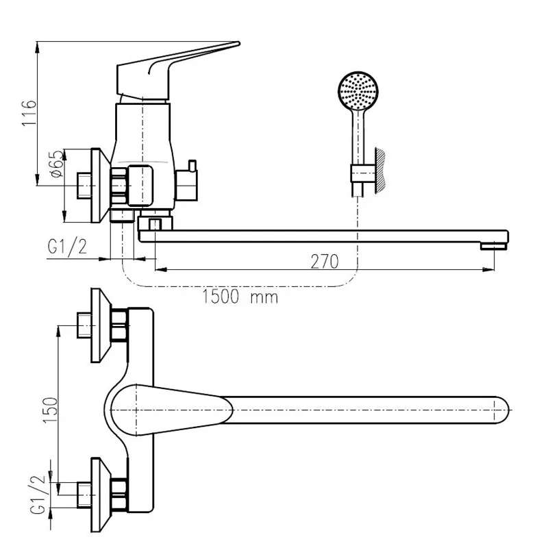 Vannas maisītājs ar dušas komplektu Domoletti Victoria, hroma krās.