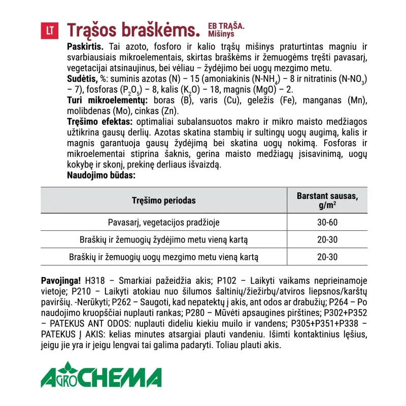 Mēslojums zemenēm Agrochema, lielam apjomam, 1 kg
