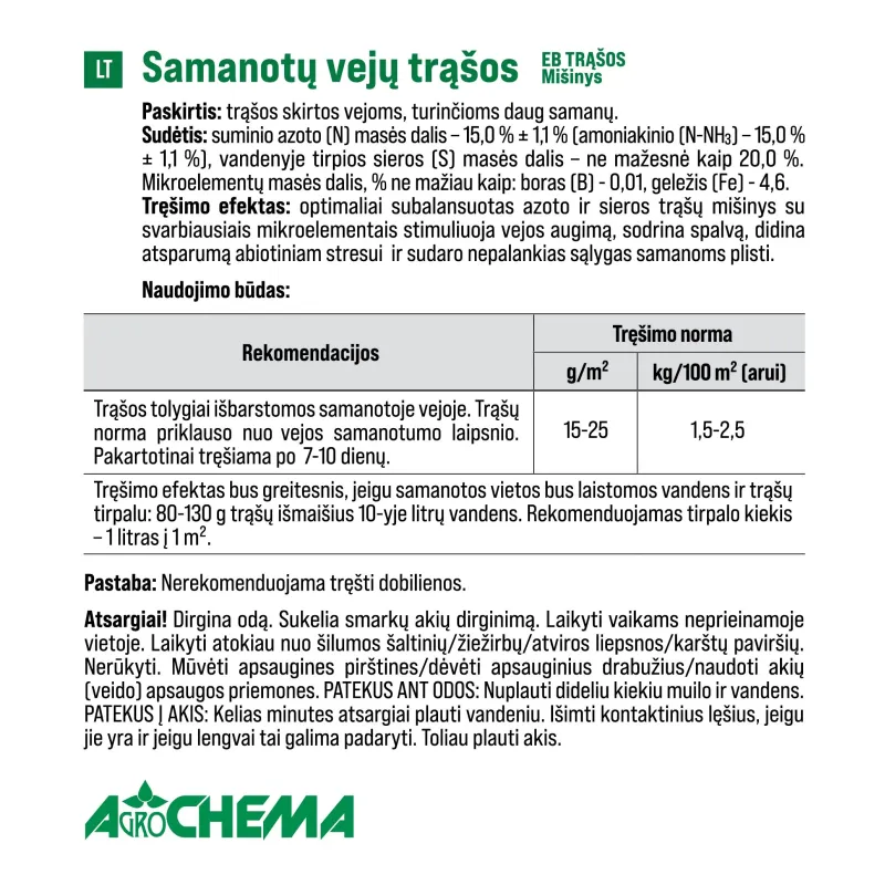 Mēslojums sūnu zālieniem Agrochema, pulveris, 4 kg
