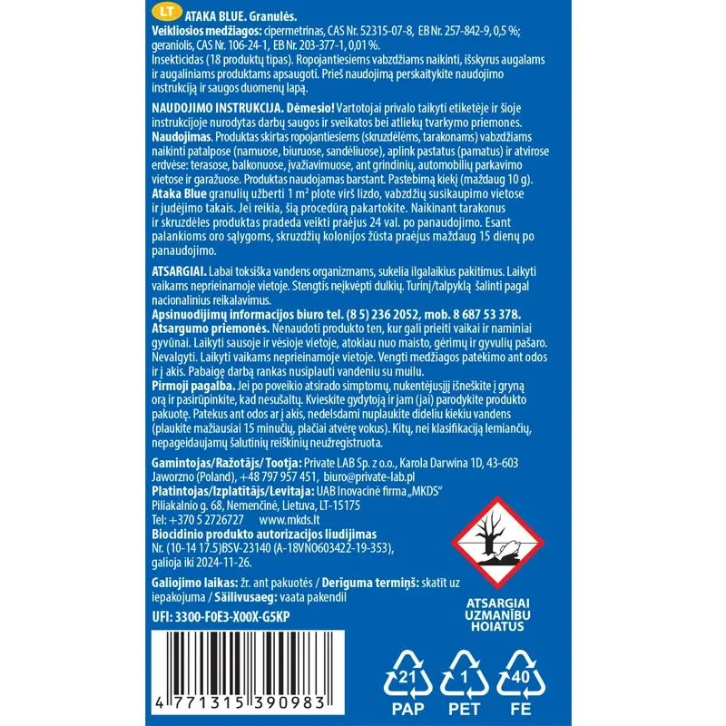 Granulas Mkds ATAKA BLUE 3005810, 100 g