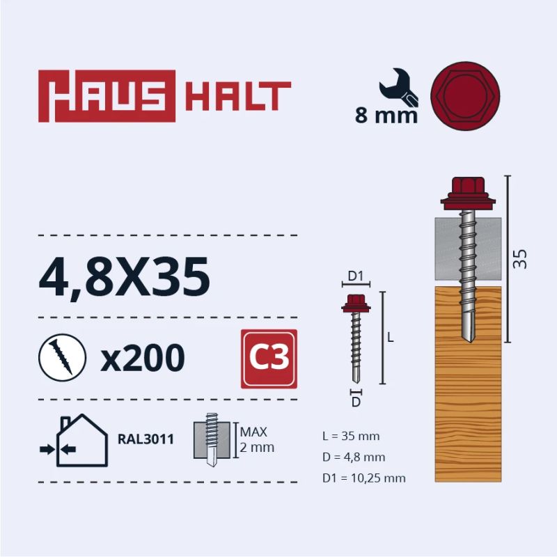 Skrūve pašgr. 4,8x35 kokam ral3011,200,