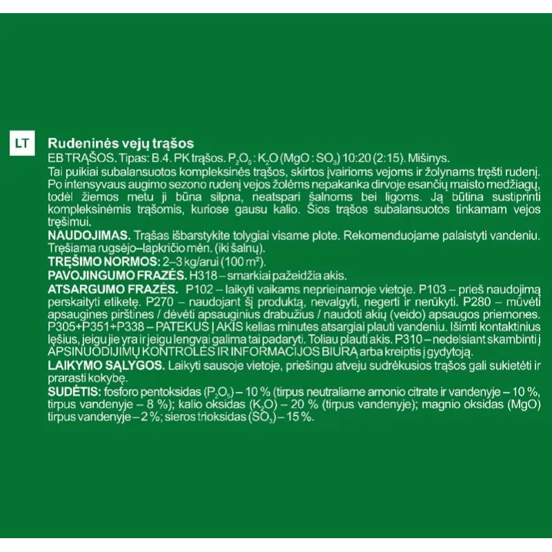 Rudens mēsl. zālienam garden center 3 kg