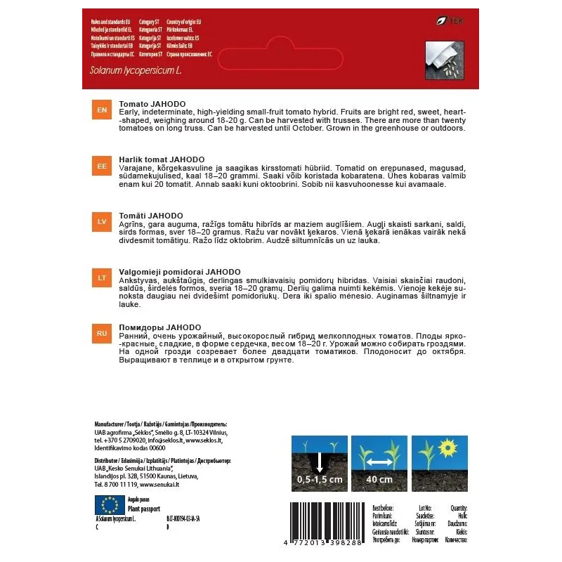 Sēklas Garden Center, tomāti JAHODO, 0.1 g