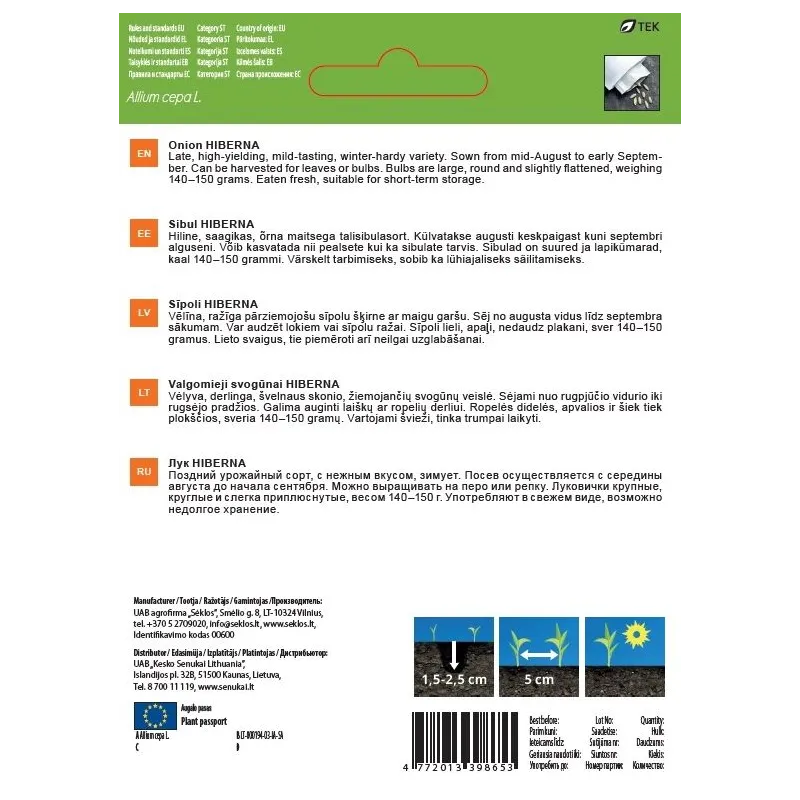 Sēklas Garden Center, sīpoli HIBERNA, 1 g