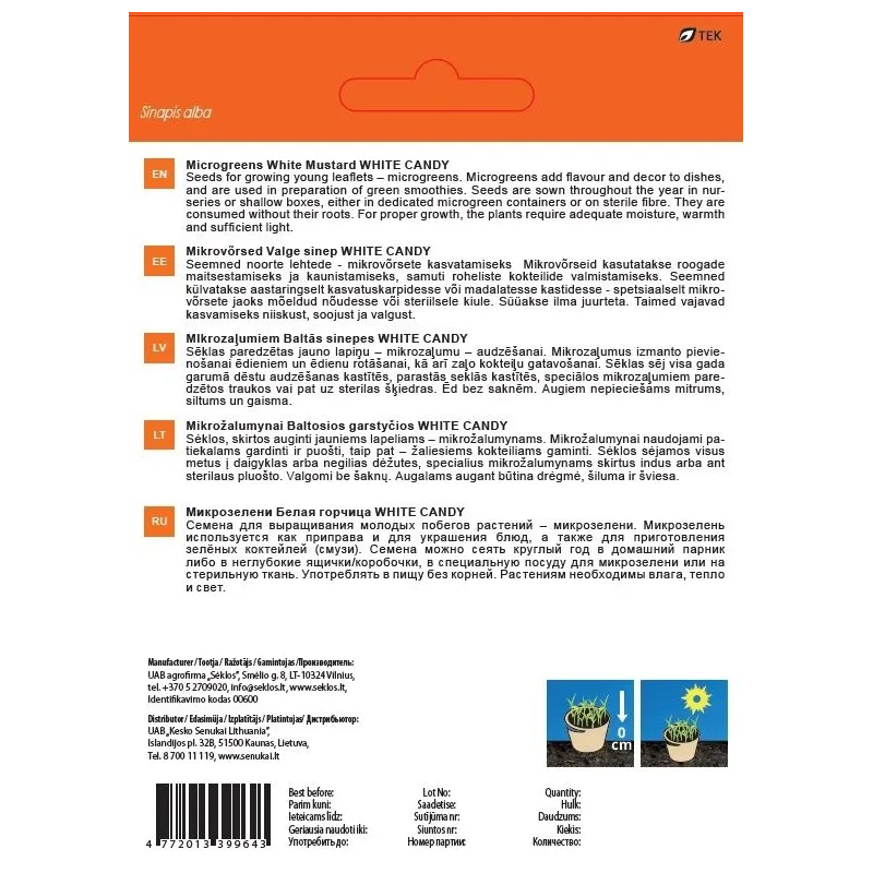 Sēklas Garden Center dīgšanas sinepes WHITE CANDY, 10 g