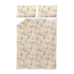 Gultas veļas komplekts Okko Jungle Leaf, dzeltena krās.-krēmkrāsa, 200 x 220 cm