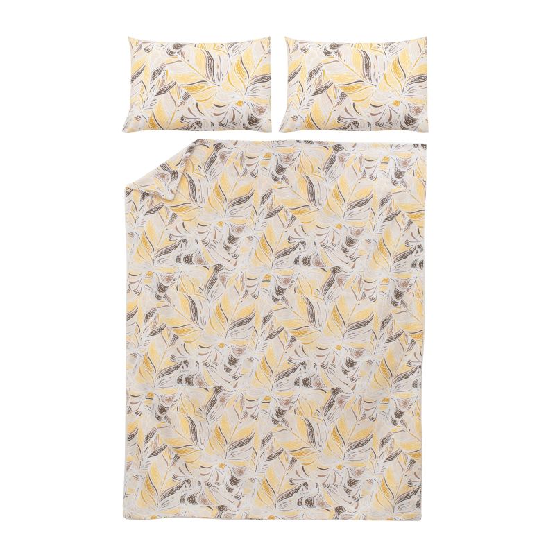 Gultas veļas komplekts Okko Jungle Leaf, dzeltena krās.-krēmkrāsa, 200 x 220 cm