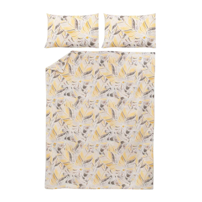 Gultas veļas komplekts Okko Jungle Leaf, dzeltena krās.-krēmkrāsa, 200 x 220 cm