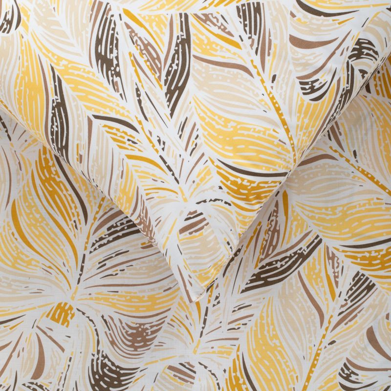 Gultas veļas komplekts Okko Jungle Leaf, dzeltena krās.-krēmkrāsa, 200 x 220 cm