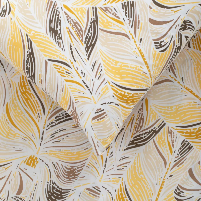 Gultas veļas komplekts Okko Jungle Leaf, dzeltena krās.-krēmkrāsa, 200 x 220 cm