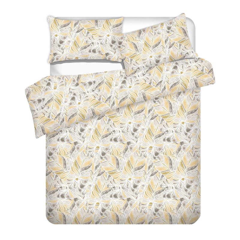 Gultas veļas komplekts Okko Jungle Leaf, dzeltena krās.-krēmkrāsa, 200 x 220 cm