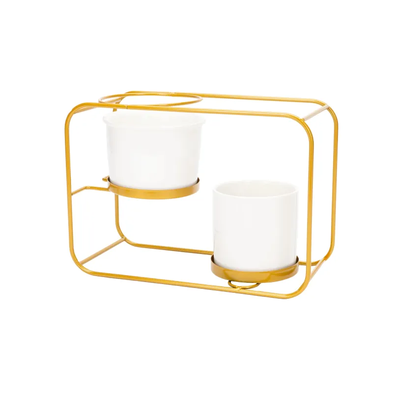 Karināmais puķu pods Domoletti TRRT018, keramika-metāls, zelta-balta