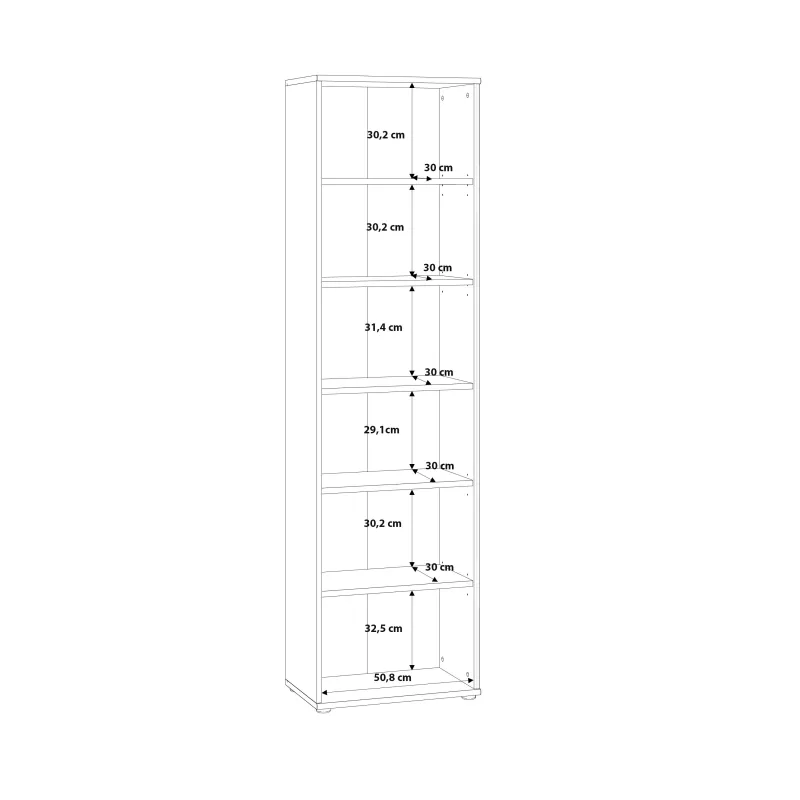 Raamaturiiul Domoletti BLPR713-120, valge, 34 cm x 54.6 cm x 197.5 cm