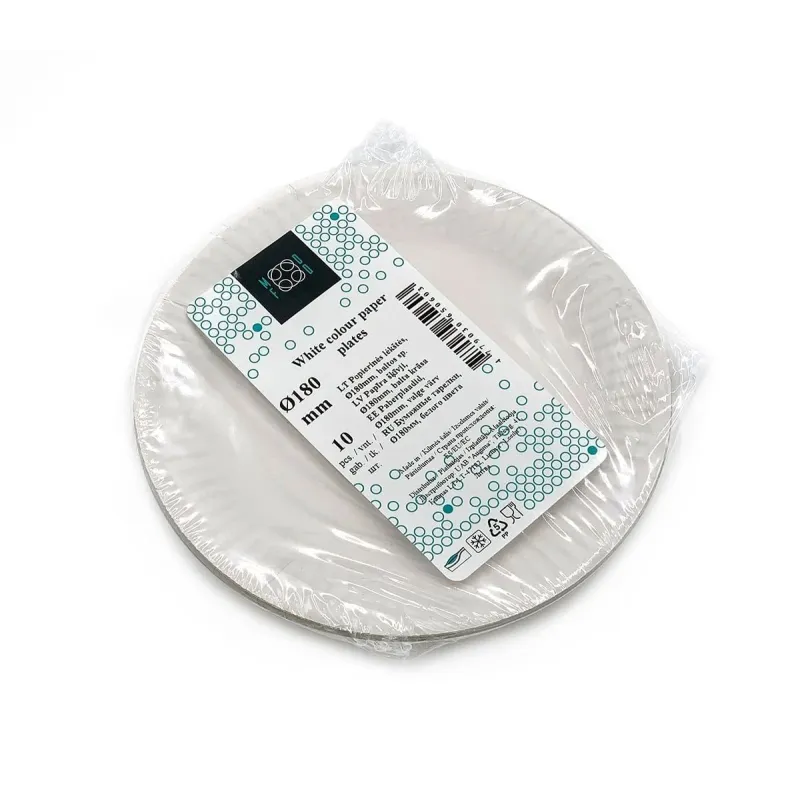 Pap.šķīvis 180mm balta krāsa 10gab.