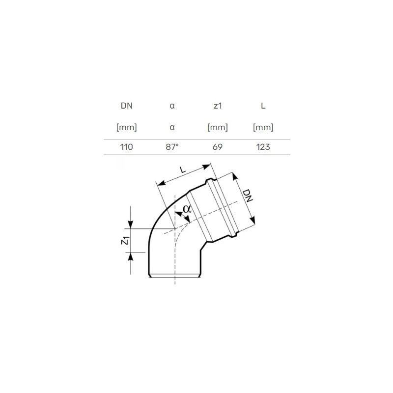 Torupõlv väliskanalisatsioonile Magnaplast, 110 mm, 87 °