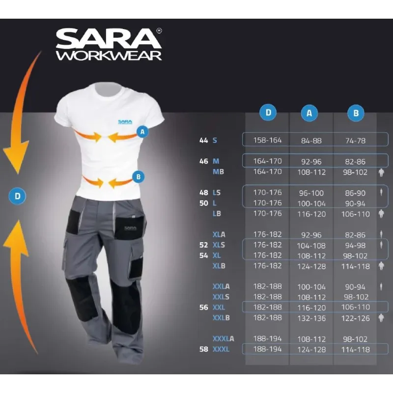 Darba šorti Sara Workwear King 11011, melna krās.-oranža krās., XL izmērs