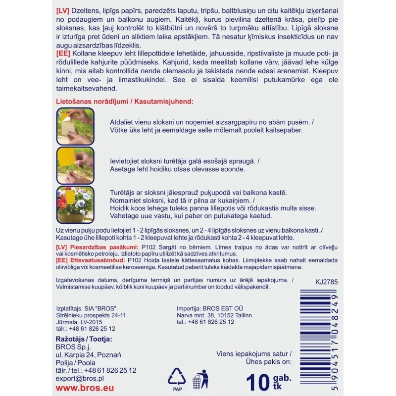 BROS lipnios plokštės nuo lapų utėlių, 10 vnt.