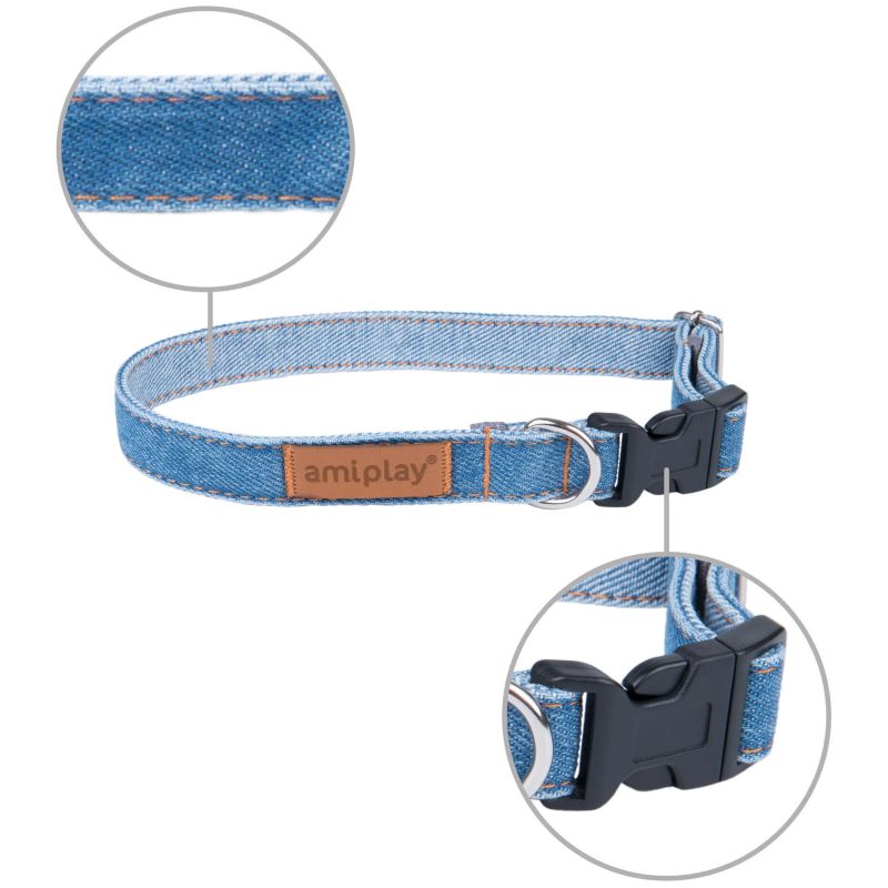 Kakla siksna reg.denim l 35-50x2cm zila