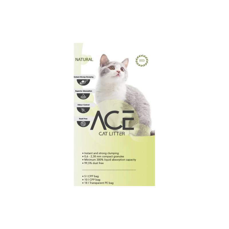 ACE Natural CAT LITTER 10 LT - cementējošās smiltis kaķu tualetei 10 L