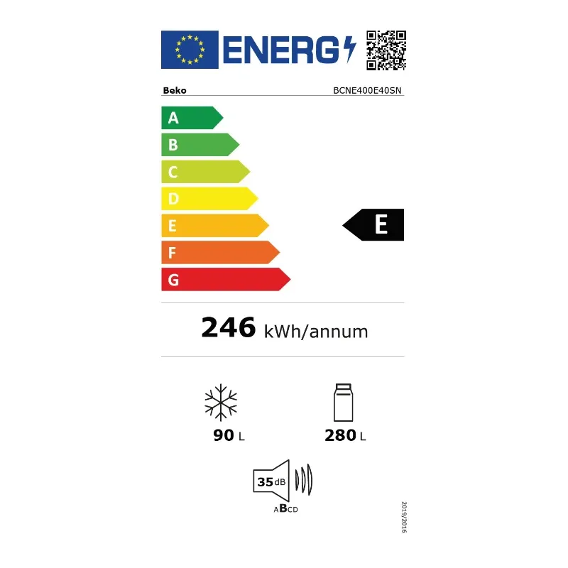 Įmontuojamas šaldytuvas šaldiklis apačioje Beko BCNE400E40SN