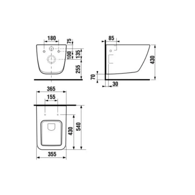 Tualete, pakarināms Jika Cubito Pure, 355 mm x 540 mm