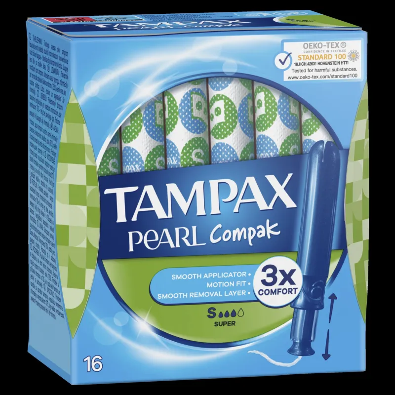 Tampax Compak Pearl Super Tampons with Applicator, 16 pcs