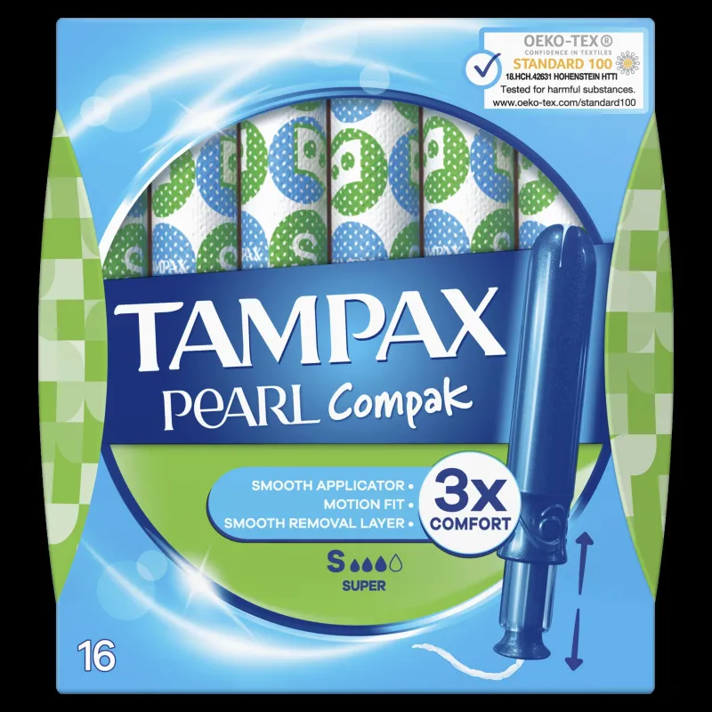 Tampax Compak Pearl Super Tampons with Applicator, 16 pcs