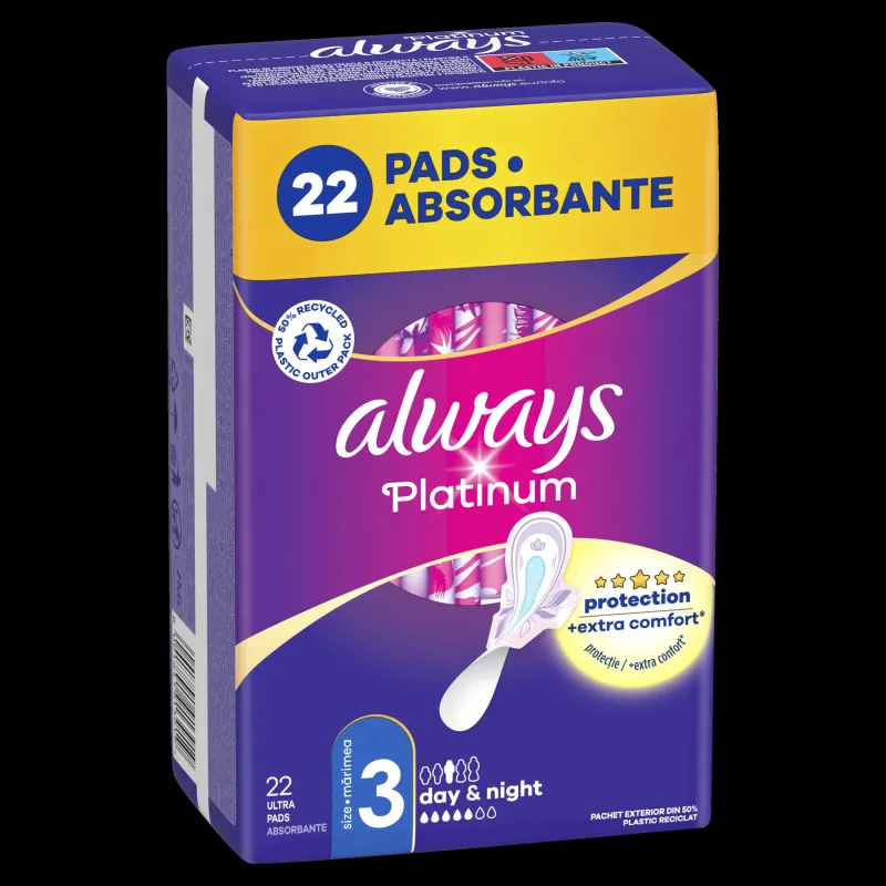 Always Platinum Size 3 Higiēniskās Paketes Ar Spārniņiem, Day & Night, 22 gab