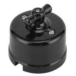 Slēdzis retro porcelāna melns + rāmis