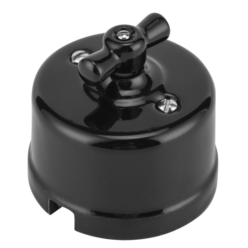 Slēdzis retro porcelāna melns + rāmis