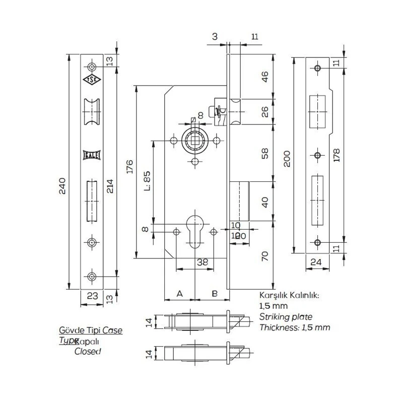 Ievadītā slēdzene, 152-r35, nikelēta, bez cilindra, 30