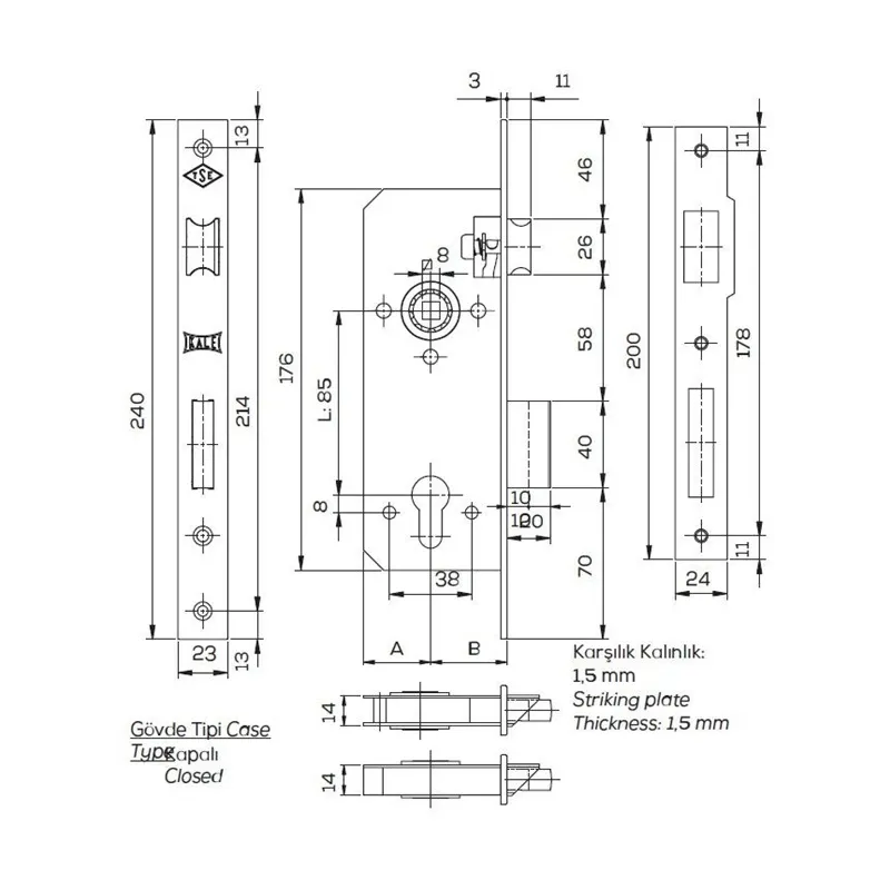 Ievadītā slēdzene, 152-r35, nikelēta, bez cilindra, 30