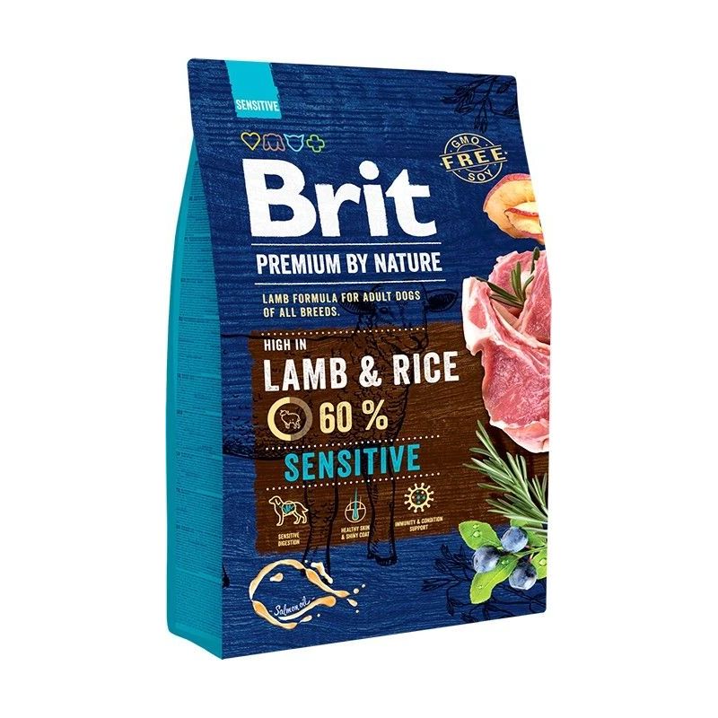 Kuiv koeratoit Brit Premium By Nature Sensitive, lambaliha-riis, 3 kg