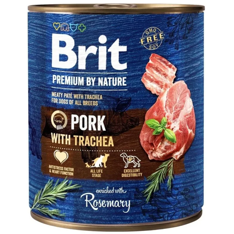 Mitrā barība ,konservi, suņiem Brit Premium By Nature Pork with Trachea, cūkgaļa, 0.8 kg
