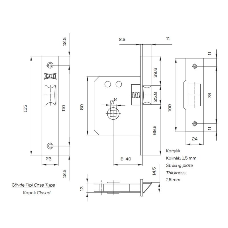 Ukselukk Kale Kilit 251, kaetud messingiga