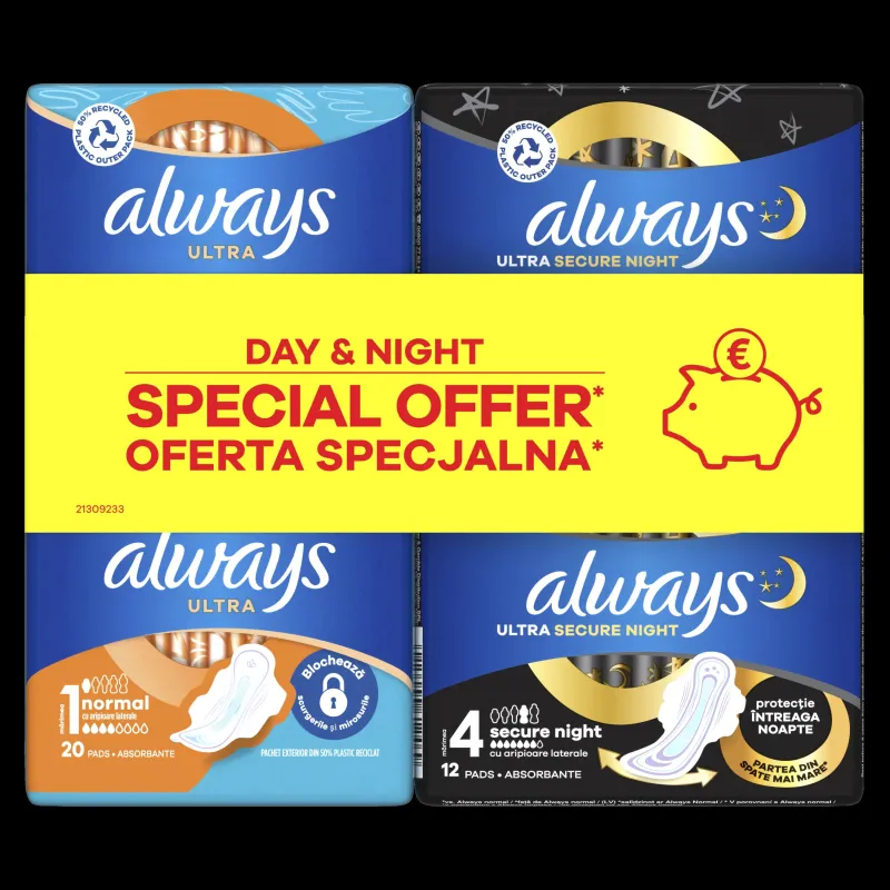 Always Ultra Higiēniskās Paketes Ar Spārniņiem Day ,S1, 20 gab, and Night ,S4, 12 gab,
