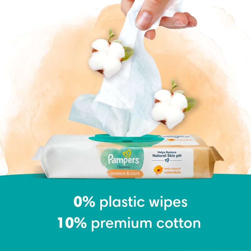Pampers Harmonie Protect & Care Mitrās Salvetes Mazuļiem, 9 Lepakojumi, 396 Mitrās Salvetes