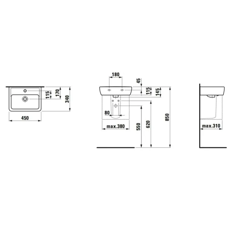 Vannas istabas izlietne Laufen Pro 11951, keramika, 45 cm x 34 cm x 14.5 cm, balta krās.