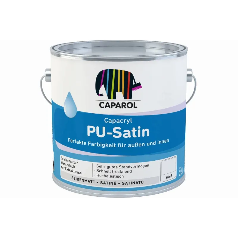 Emaljas krāsa, daudzveidīgs Caparol Capacryl Pu-satin, pus-matēts, 2.4 l, balta