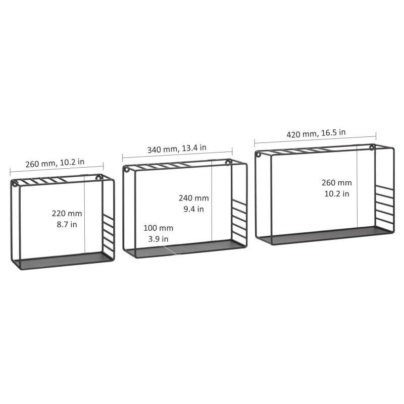 Metāla plauktu kompl. lynn 3 gab melns
