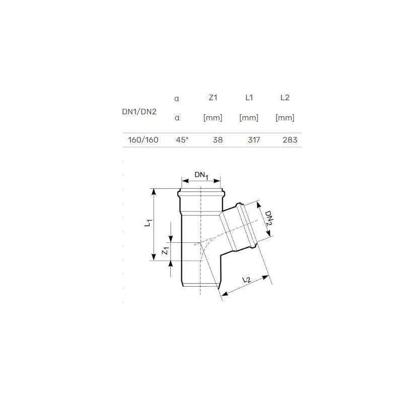 Trejgabals ārējais d160-160x45 pvc