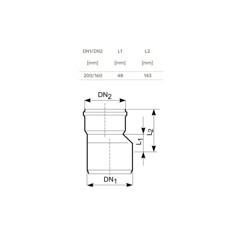 Pāreja ārēja d200-160 pvc