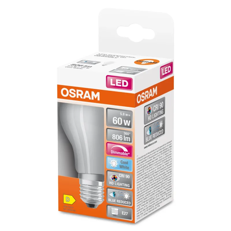 Spuldze Osram LED, A60, 4000 °K, E27, 5.8 W, 806 lm
