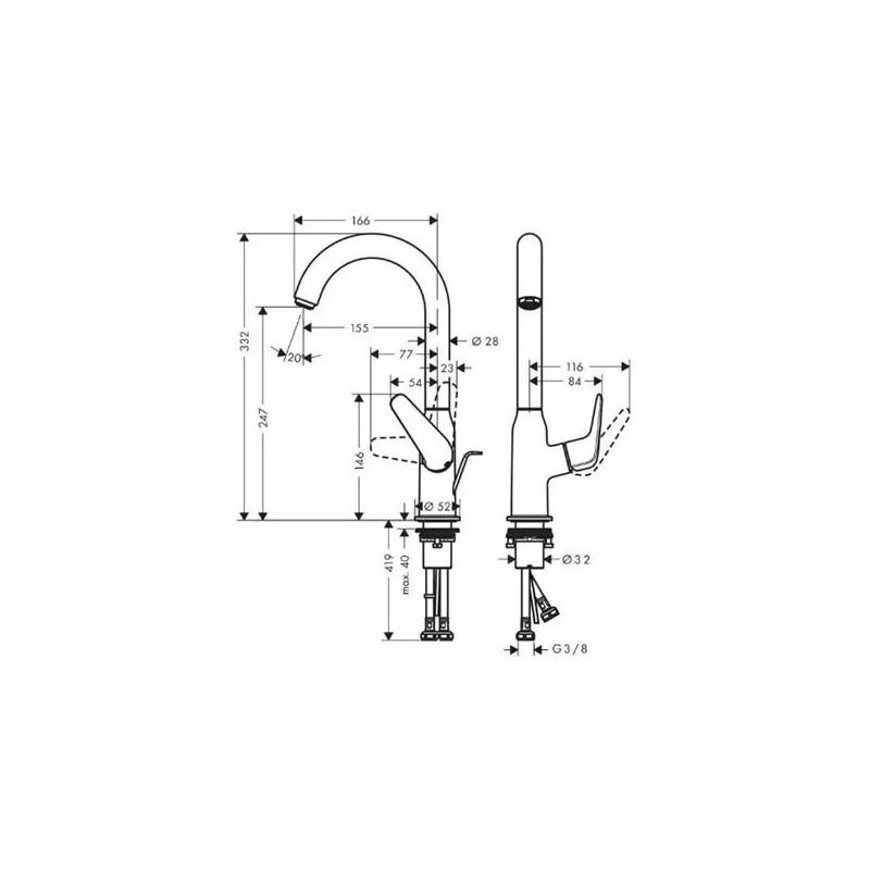 Izlietņu jaucējkrāns Hansgrohe Novus 71126000, hroma krās.