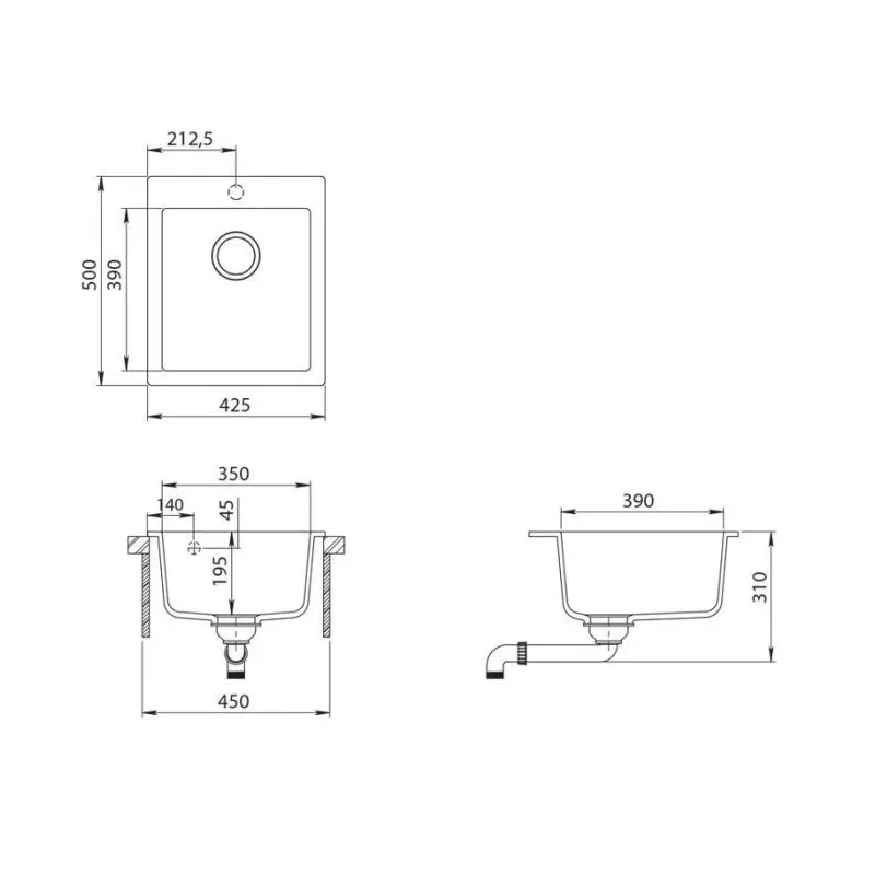 Кухонная мойка Aquasanita Simplex SQS 100-110 AW, масса камня, 42.5 см x 50 см x 19.5 см, светло-коричневый цв.
