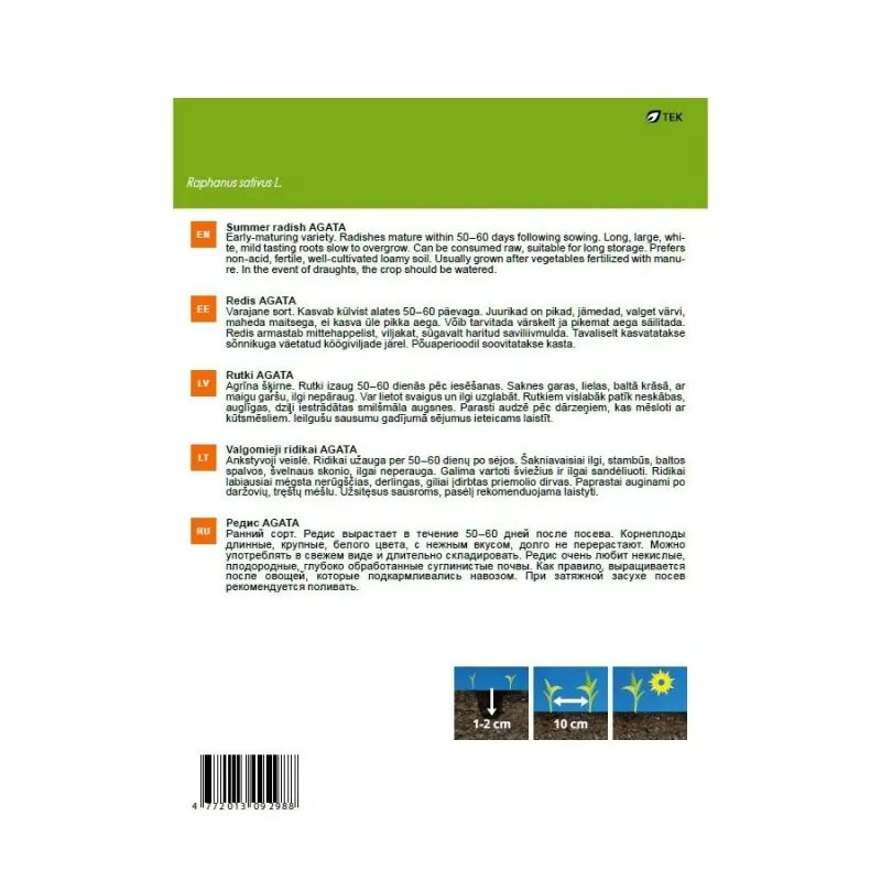 Sēklas Garden Center, redīsi Agata, 2 g