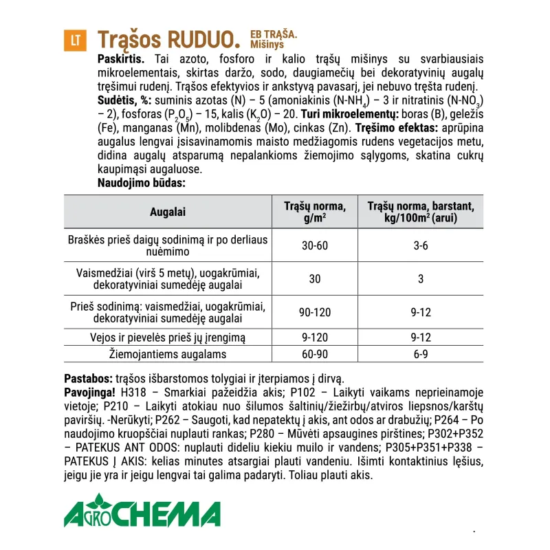 Mēslojums dārzam, dārza augiem Agrochema Autumn, lielam apjomam, 1 kg