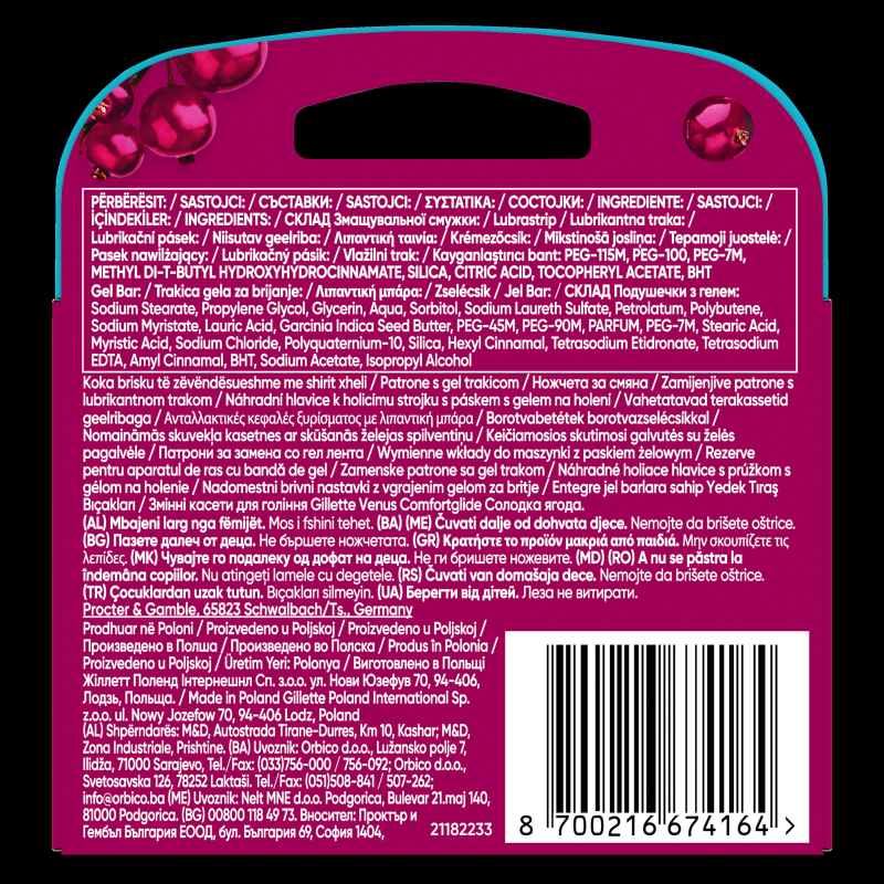 Gillette Venus ComfortGlide Sugarberry Miami Skuvekļa Kasetnes, 3 gab