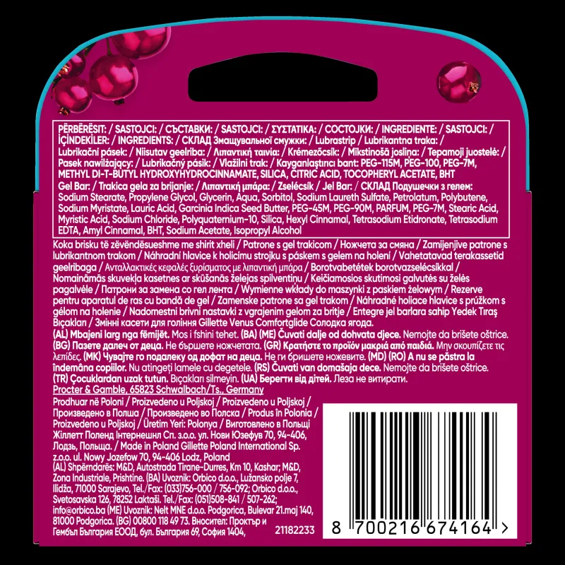 Gillette Venus ComfortGlide Sugarberry Miami Skuvekļa Kasetnes, 3 gab